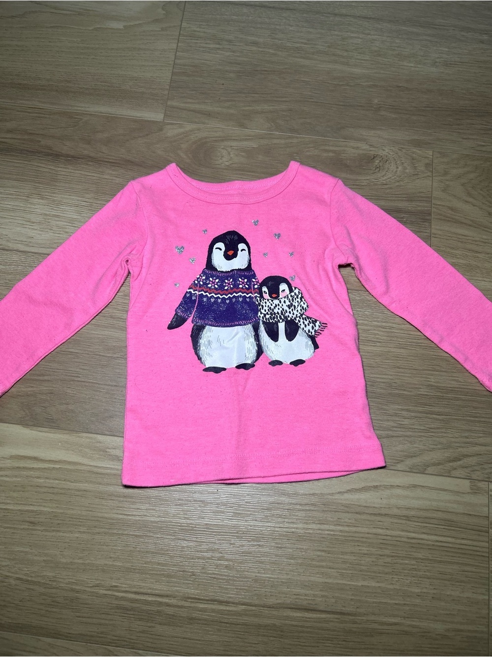Carter's Bright Pink Long-Sleeve Tee with Penguin Pair Graphic